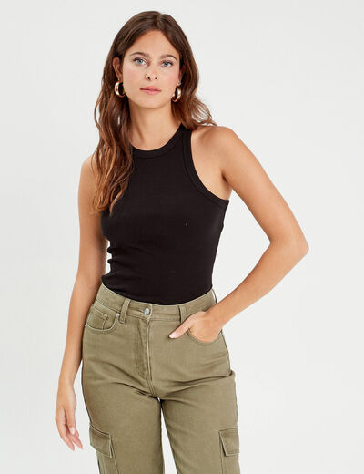 Débardeur côtelé noir femme