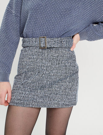 Jupe évasée tweed bleu femme