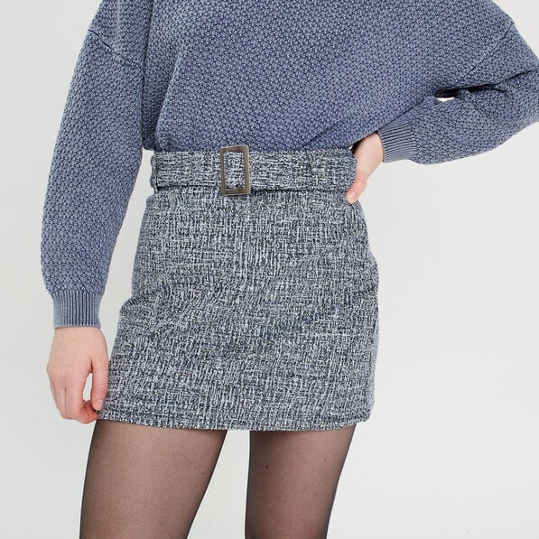 jupe evasee tweed bleu femme Jupe évasée tweed bleu femme