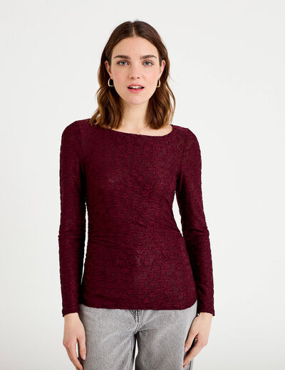 T-shirt motif en relief violet fonc&eacute; femme