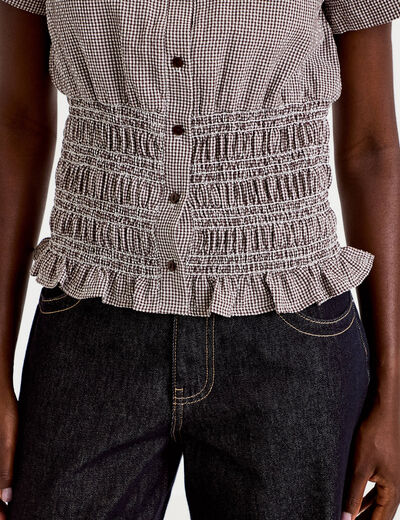 Chemise cintr&eacute;e manches courtes marron femme