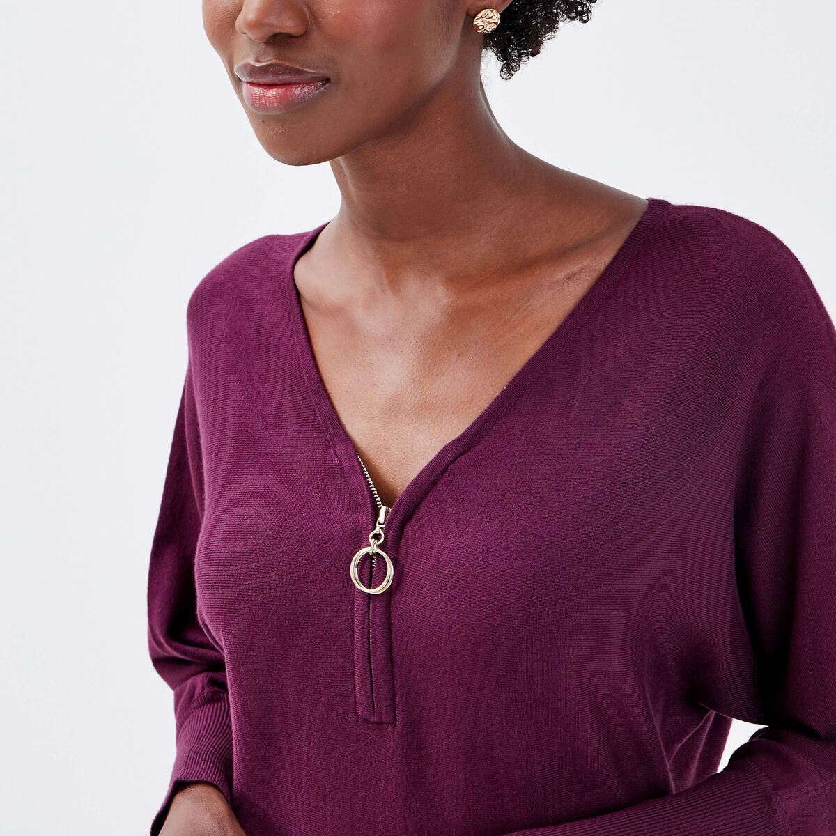 Pull avec col zippé prune femme
