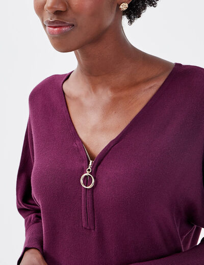 Pull avec col zippé prune femme