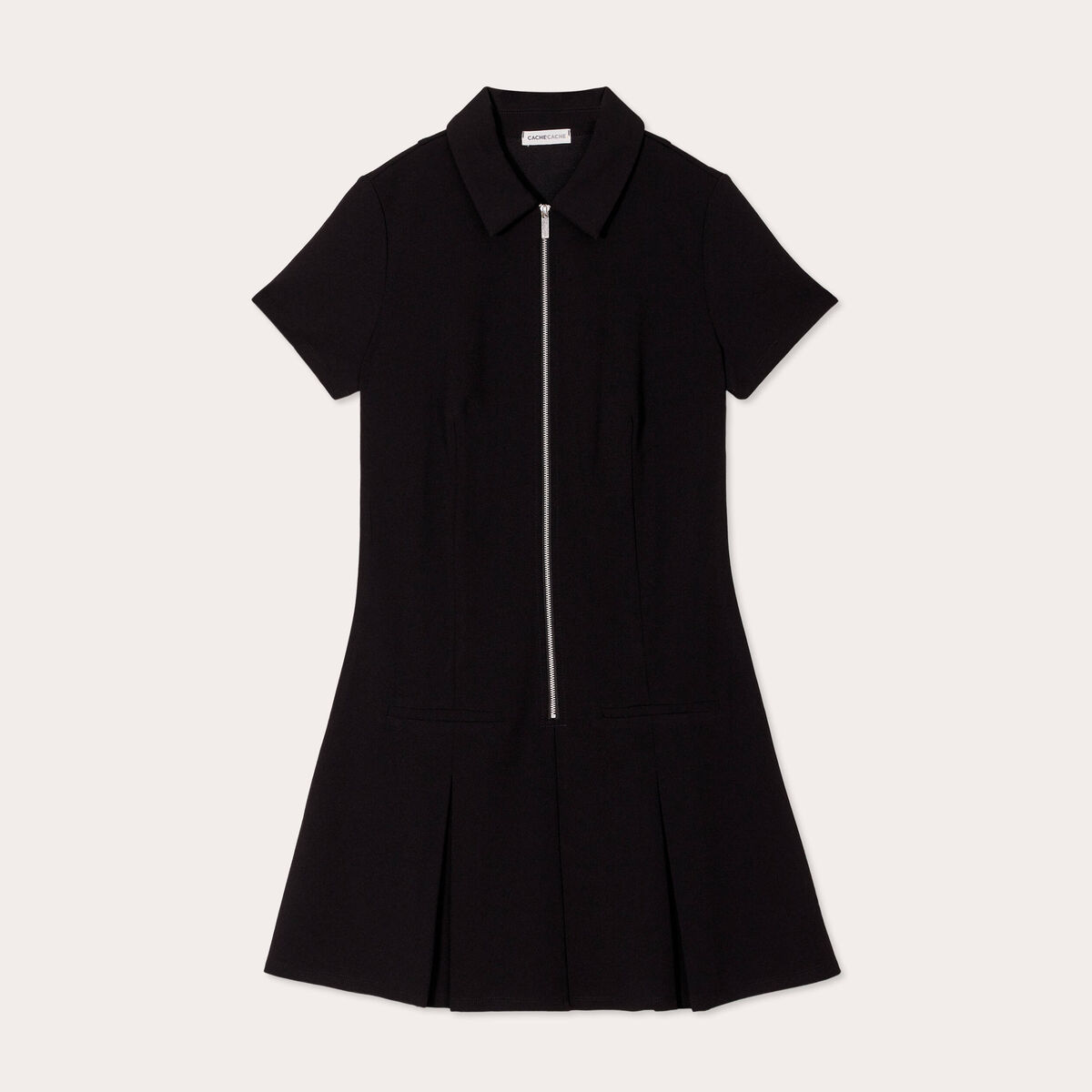 Robe trapèze zippée noir femme