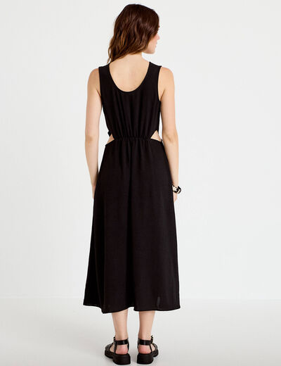 Robe &eacute;vas&eacute;e 3/4 sans manches col rond noir femme