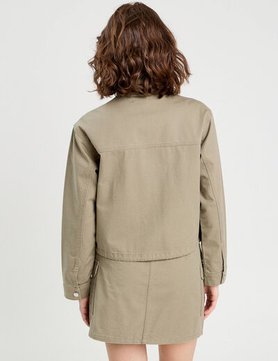 Veste droite col montant vert kaki femme
