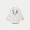 Blouse ample broderie manches 3/4 blanc femme