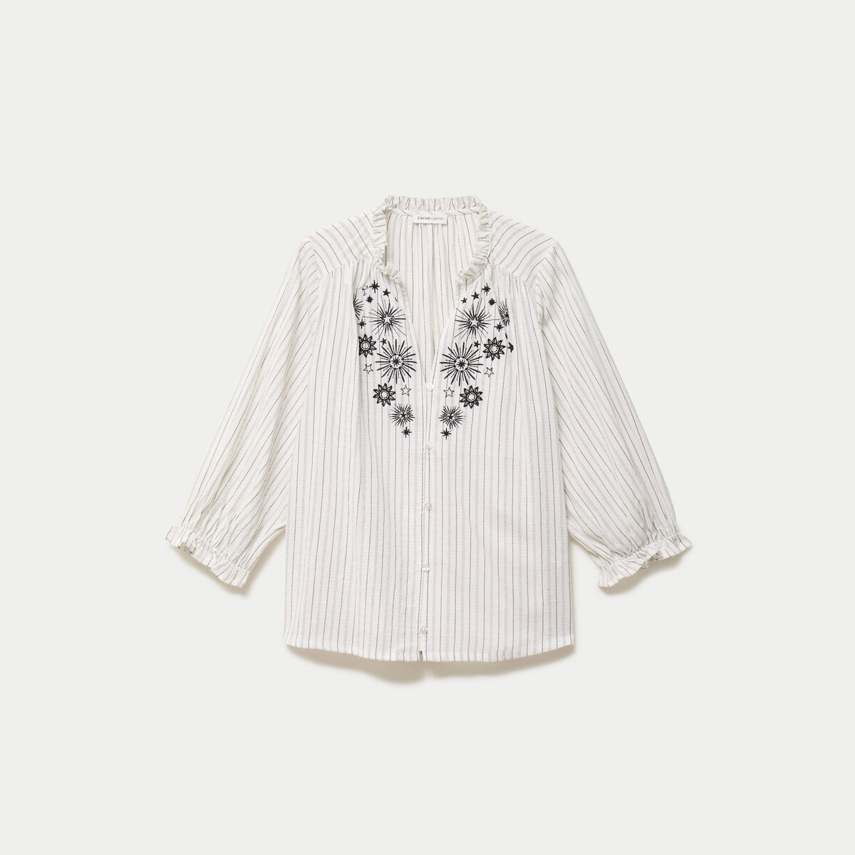 Blouse ample broderie manches 3/4 blanc femme