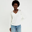 Blouse macram&eacute; bas &eacute;lastiqu&eacute; ecru femme