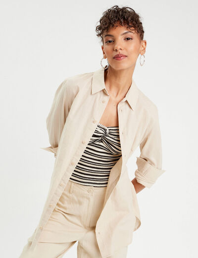 Chemise mélange lin beige femme