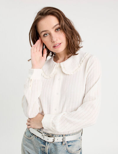 Blouse col claudine ecru femme