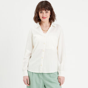 Chemise manches longues contenant du lin ecru femme