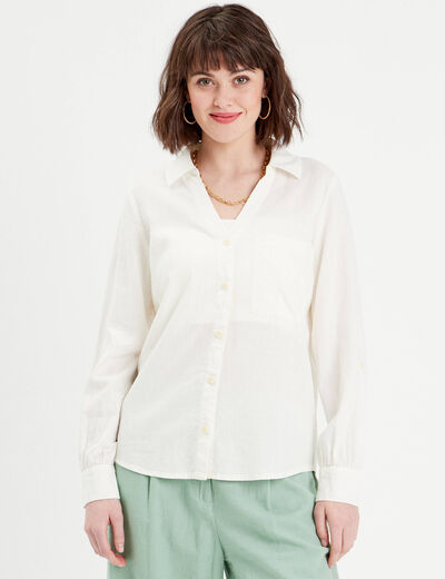 Chemise manches longues contenant du lin ecru femme