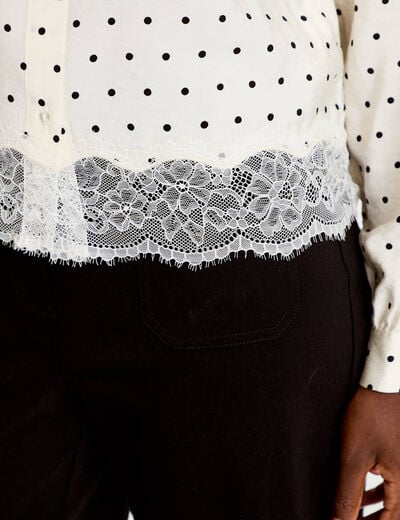 Chemise droite en dentelle col classique noir femme