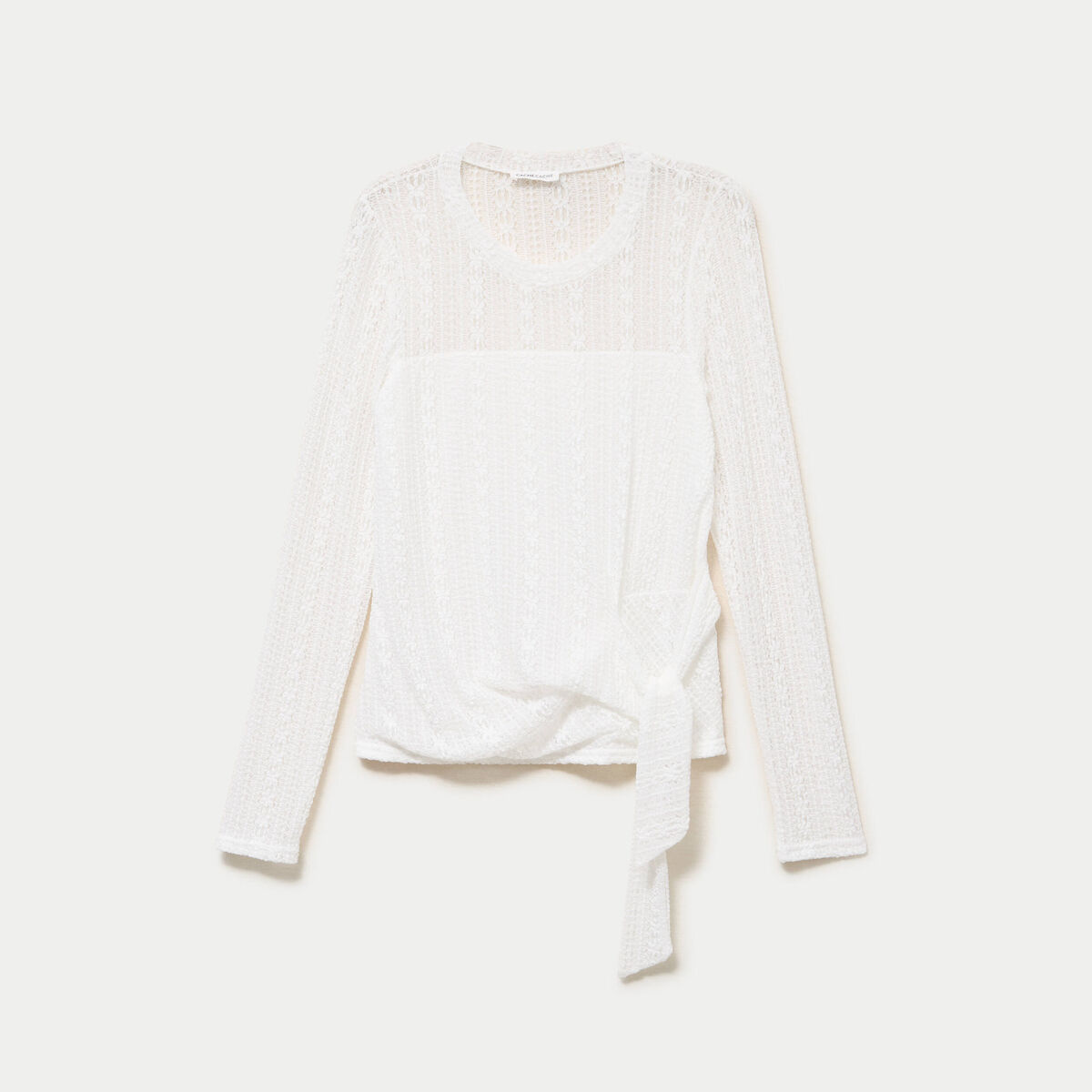 Top droit manches longues dentelle ecru femme
