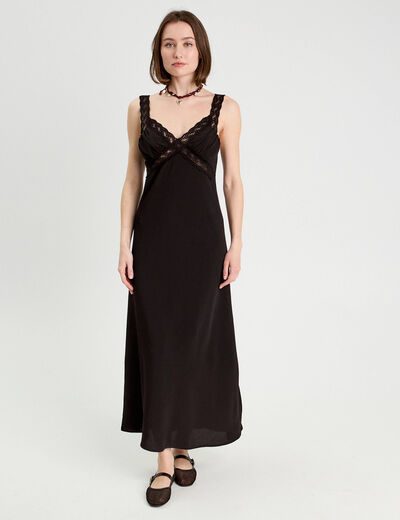 Robe longue évasée noir femme