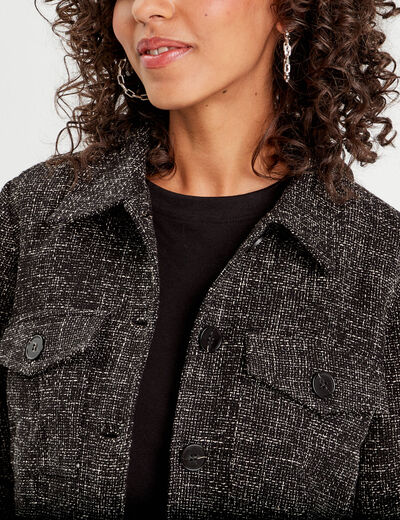 Veste boutonnée tweed noir femme
