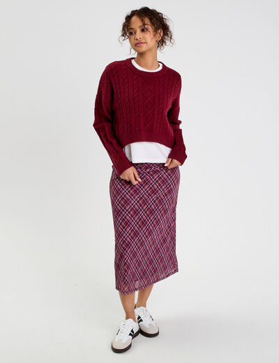 Jupe longue évasée rouge cerise femme