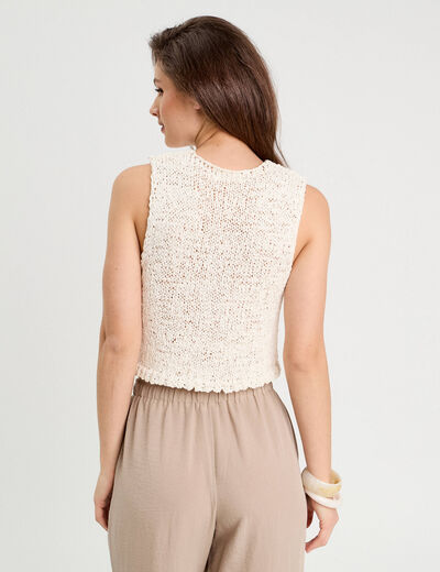 Gilet cropped sans manches ecru femme