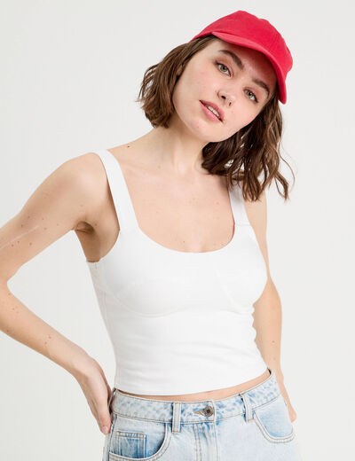 Débardeur cropped bretelles blanc femme