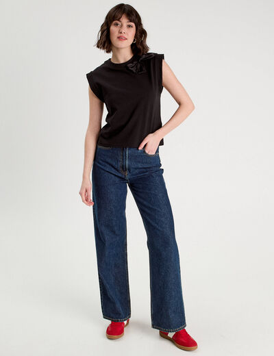 T-shirt détail noeud noir femme