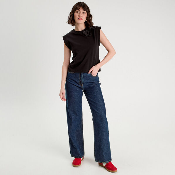 t shirt detail noeud noir femme T-shirt détail noeud noir femme