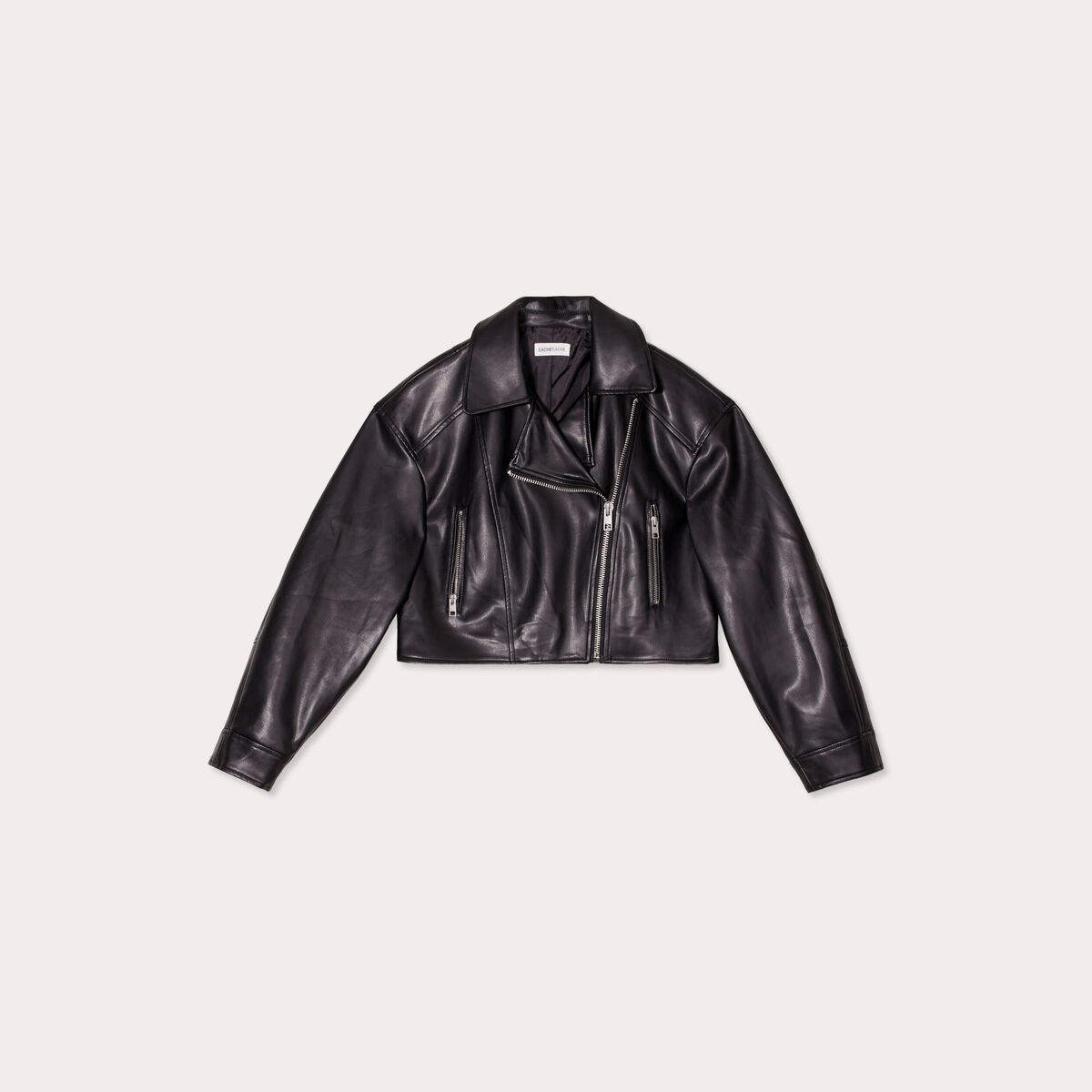 Veste simili cuir zippée noir femme