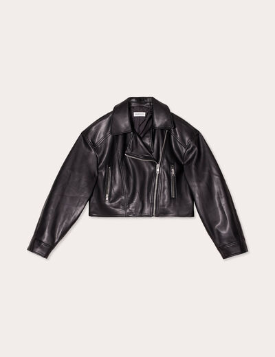 Veste simili cuir zippée noir femme