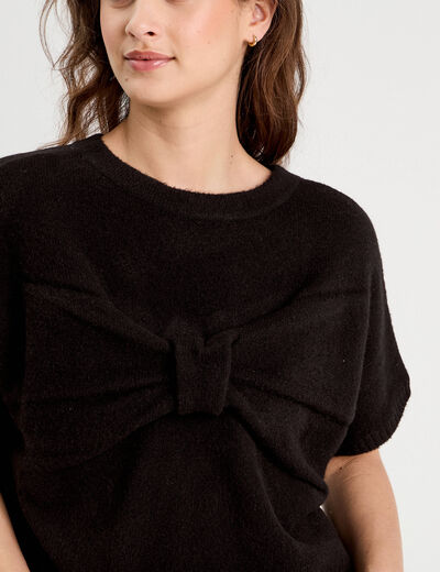 Pull dos devant détail noeud noir femme