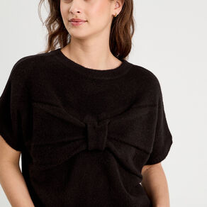 pull dos devant detail noeud noir femme Pull dos devant détail noeud noir femme