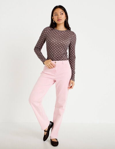 Pantalon droit en velours rose clair femme