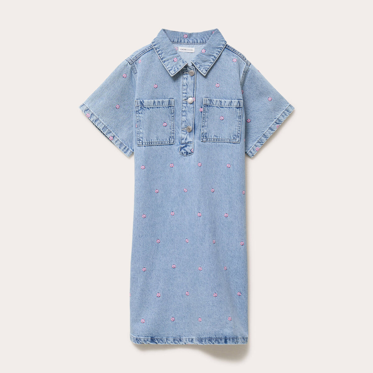 Robe en jean brod&eacute;e bleu fonc&eacute; femme