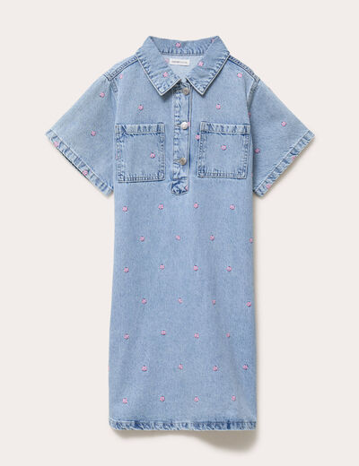 Robe en jean brod&eacute;e bleu fonc&eacute; femme