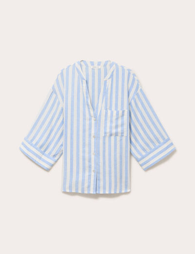 Blouse col V manches 3/4 bleu pastel femme