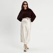 Jupe midi droite satin beige femme