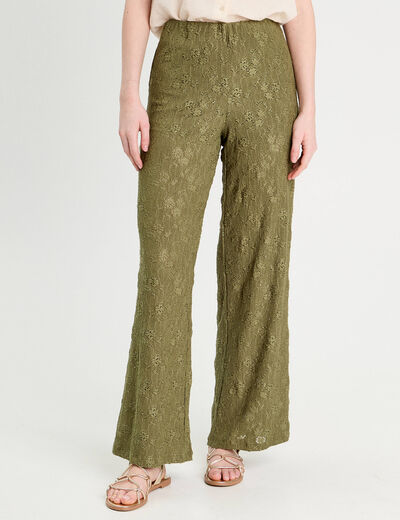 Pantalon large ajouré vert kaki femme
