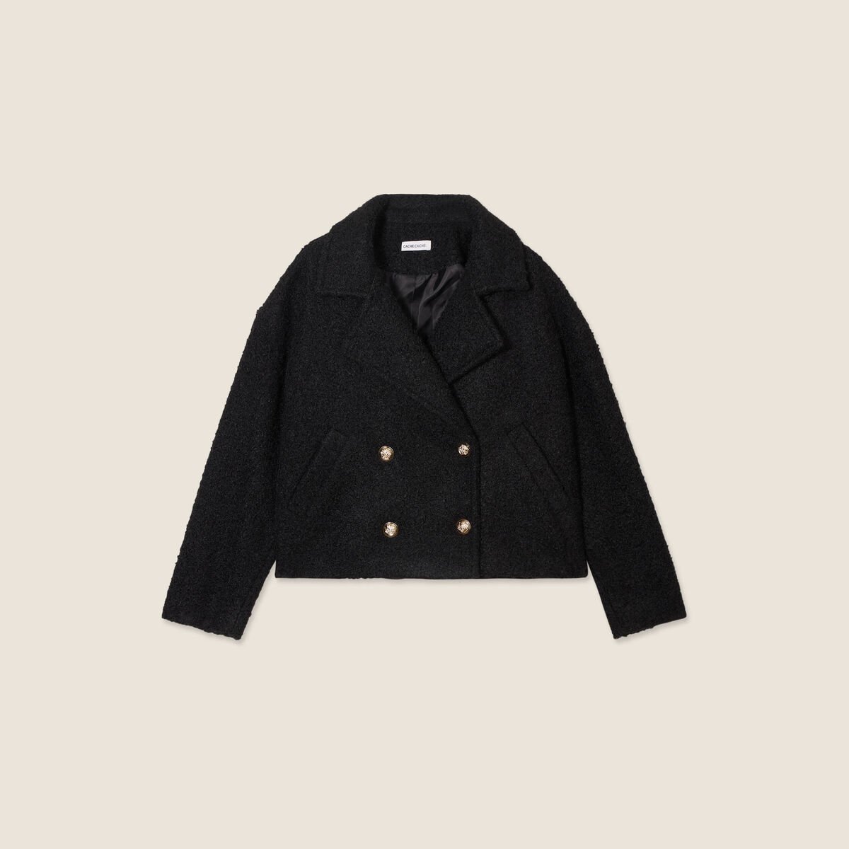 Caban court boutonné noir femme