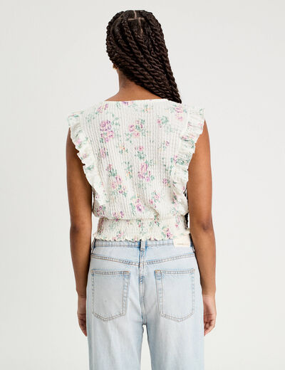 Blouse sans manches volants blanc femme