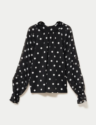 Blouse droite voile manches longues noir femme