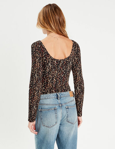 Body manches longues côtelé noir femme