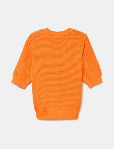Gilet col v manches courtes orange femme