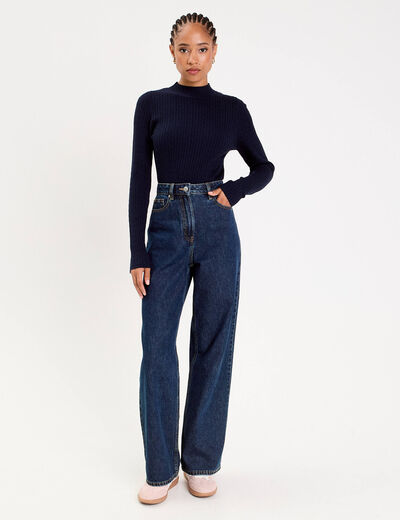 Pull col montant torsades bleu marine femme