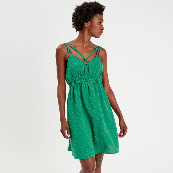 robe evasee fluide plumetis vert femme Robe évasée fluide plumetis vert femme