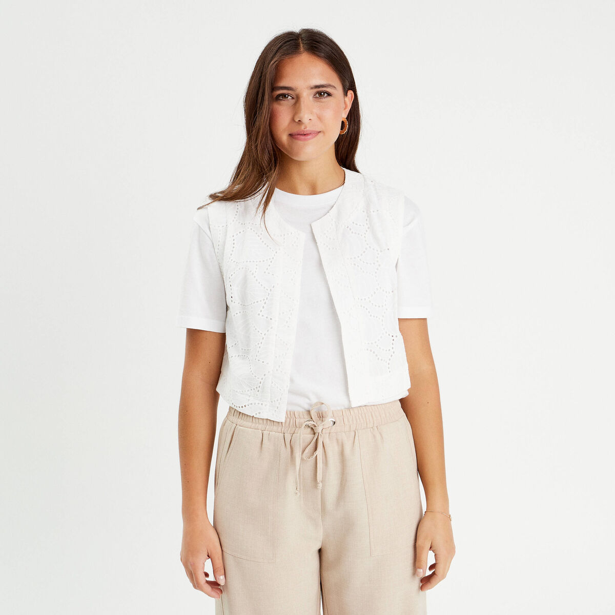 Gilet sans manches ecru femme