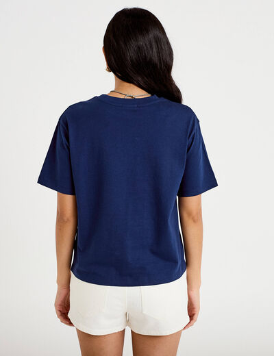 T-shirt col rond manches courtes bleu fonc&eacute; femme