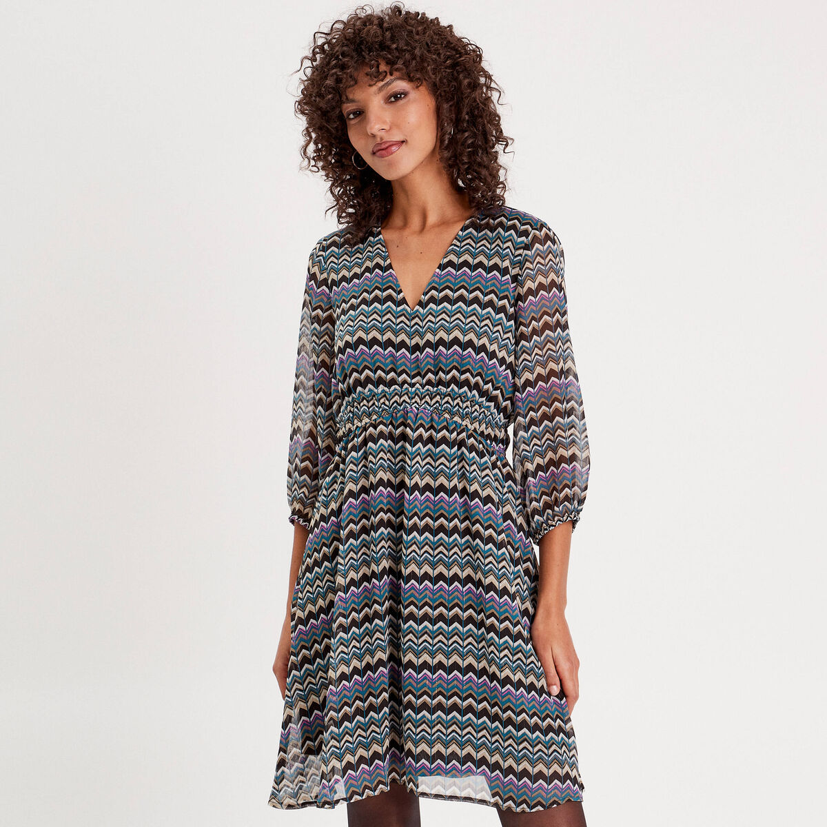Robe &eacute;vas&eacute;e manches 3/4 noir femme
