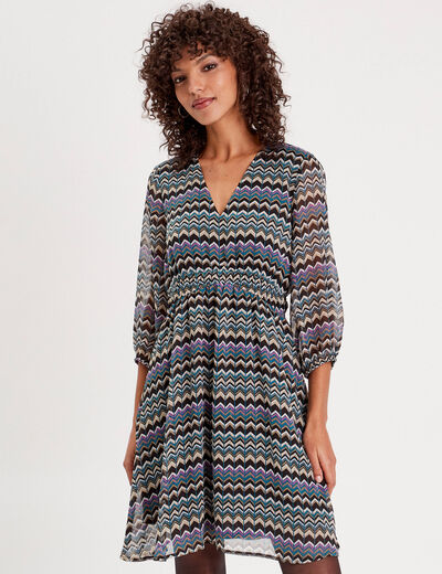 Robe évasée manches 3/4 noir femme