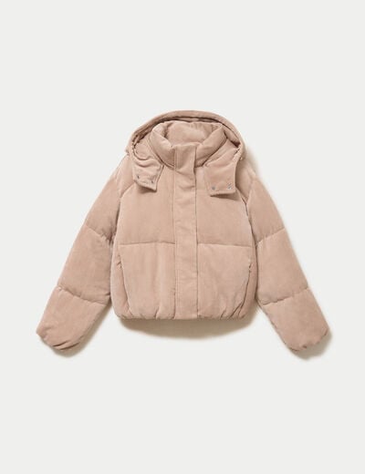 Doudoune r&eacute;versible courte velours beige femme