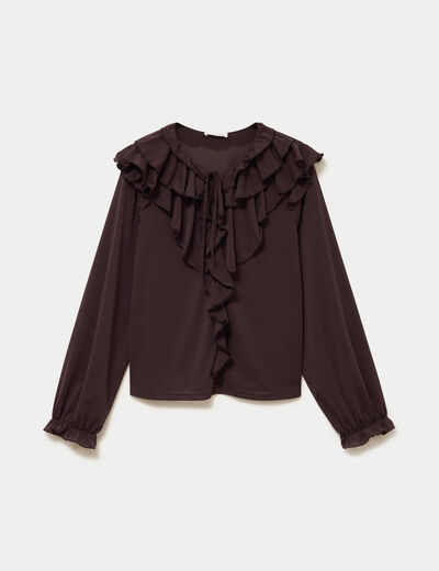 Blouse ample col v manches longues bordeaux femme