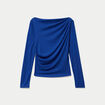 T-shirt col b&eacute;nitier manches longues bleu electrique femme
